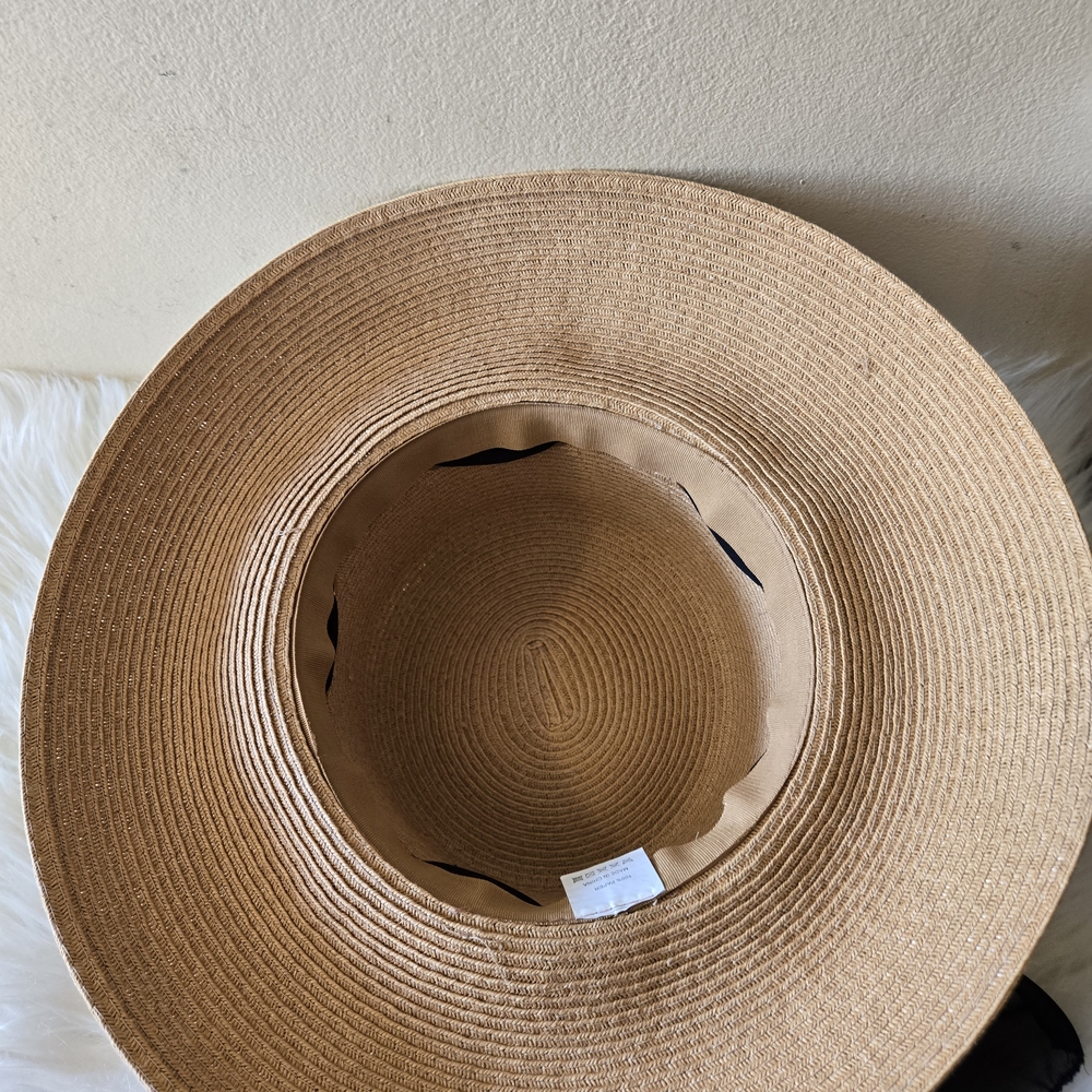 Elegant Tan Sun Hat with Black Ribbon 100 % Paper - Picture 8 of 8